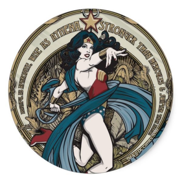 Wonder Woman Art Nouveau Panel Classic Round Sticker