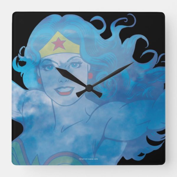 Wonder Woman Blue Sky Silhouette Square Wall Clock