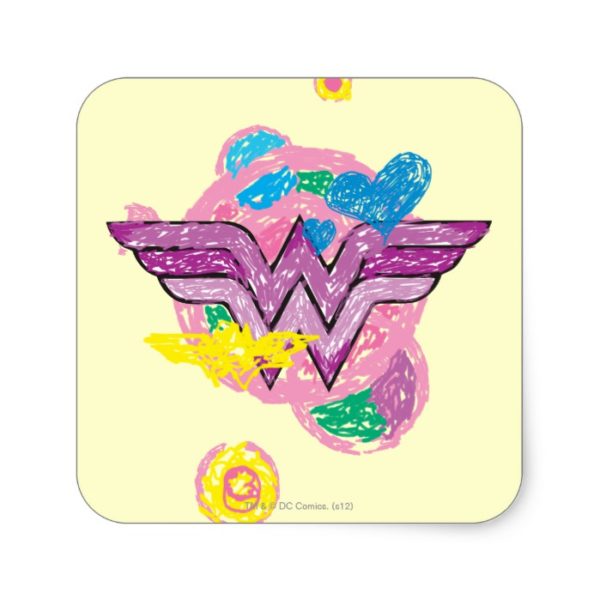 Wonder Woman Colorful Scribbles Square Sticker