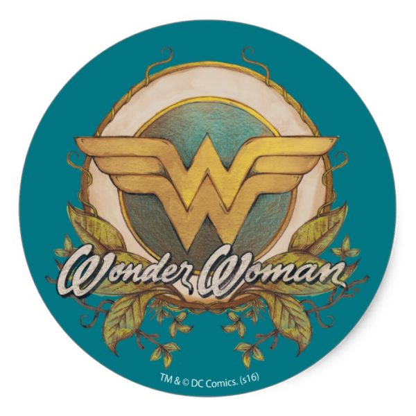 Wonder Woman Foliage Sketch Logo Classic Round Sticker