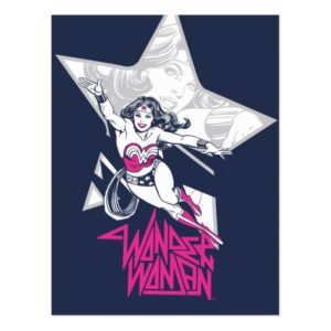 Wonder Woman Glam Rock Flying Character Graphic Postcard