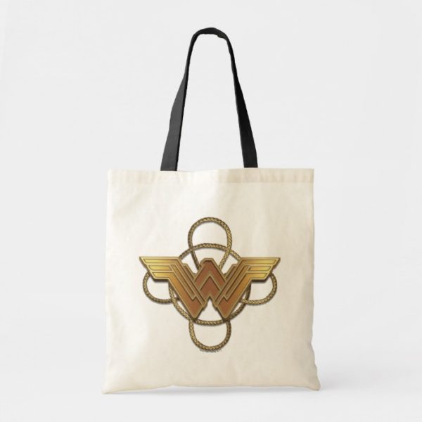 Wonder Woman Gold Symbol Over Lasso Tote Bag