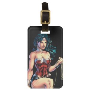 Wonder Woman Gripping Lasso Atop Rock Luggage Tag