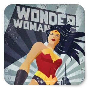 Wonder Woman Retro City Sunburst Square Sticker