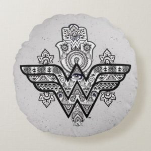 Wonder Woman Spiritual Paisley Hamsa Logo Round Pillow
