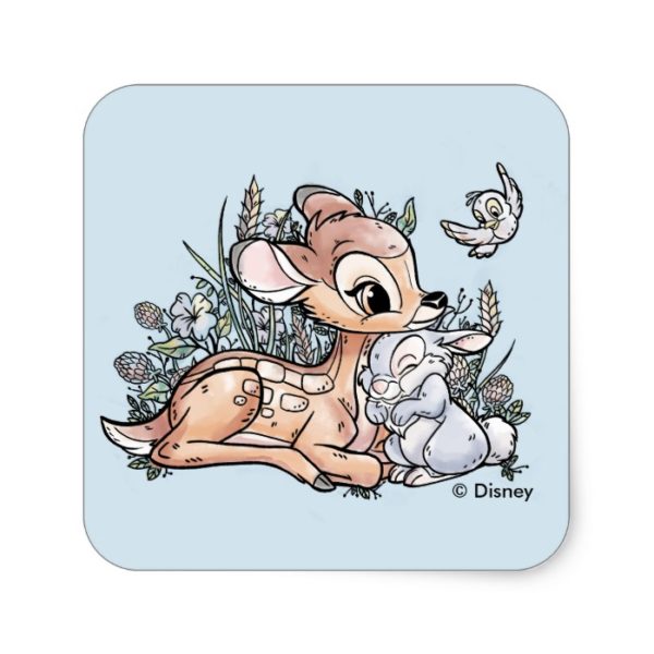 Bambi & Thumper Sitting In The Flowers Square Sticker