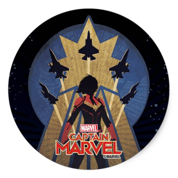 Captain Marvel | Art Deco Airforce Graphic Classic Round Sticker