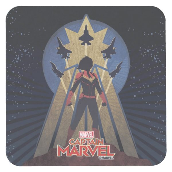 Captain Marvel | Art Deco Airforce Graphic Square Paper Coaster