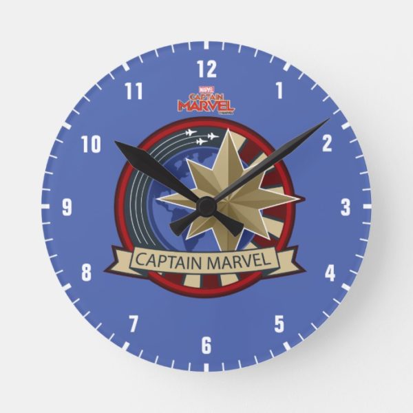 Captain Marvel | Captain Marvel US Military Badge Round Clock