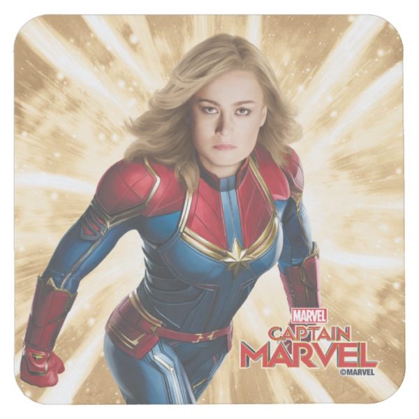 Captain Marvel | Flying Closeup Character Art Square Paper Coaster
