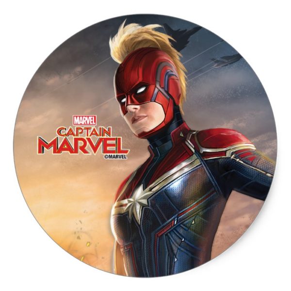 Captain Marvel | Flying With Energy Fists Classic Round Sticker