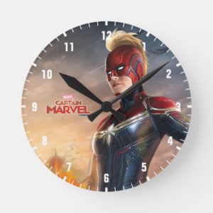 Captain Marvel | Flying With Energy Fists Round Clock