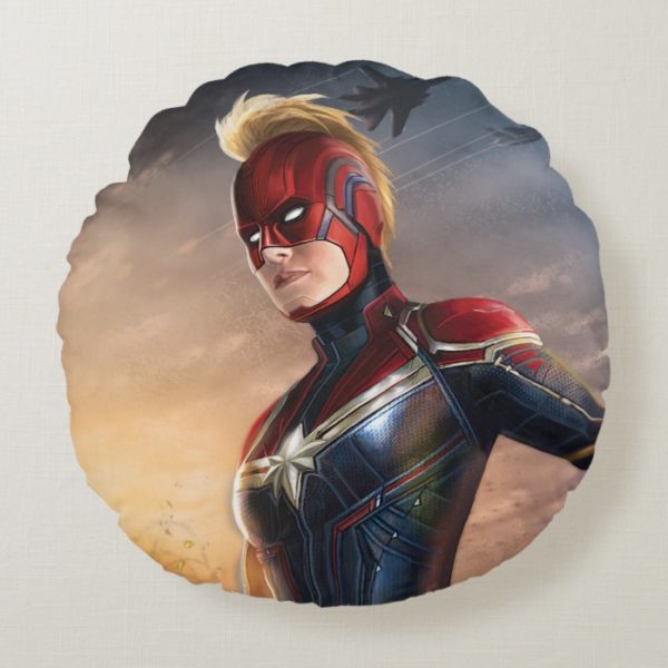 Captain Marvel | Flying With Energy Fists Round Pillow