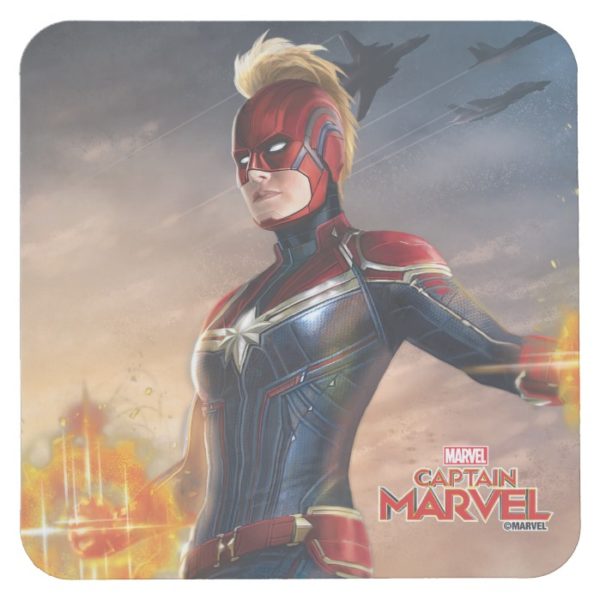 Captain Marvel | Flying With Energy Fists Square Paper Coaster