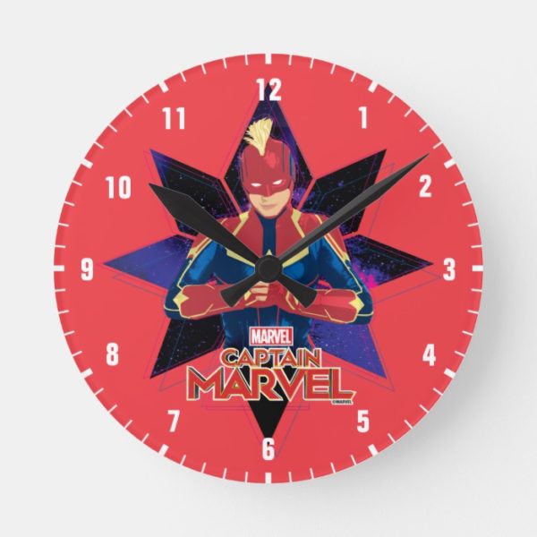 Captain Marvel | Galactic Star Character Graphic Round Clock