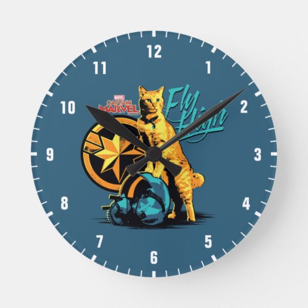 Captain Marvel | Goose on Helmet "Fly High" Round Clock