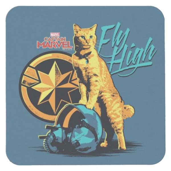 Captain Marvel | Goose on Helmet "Fly High" Square Paper Coaster