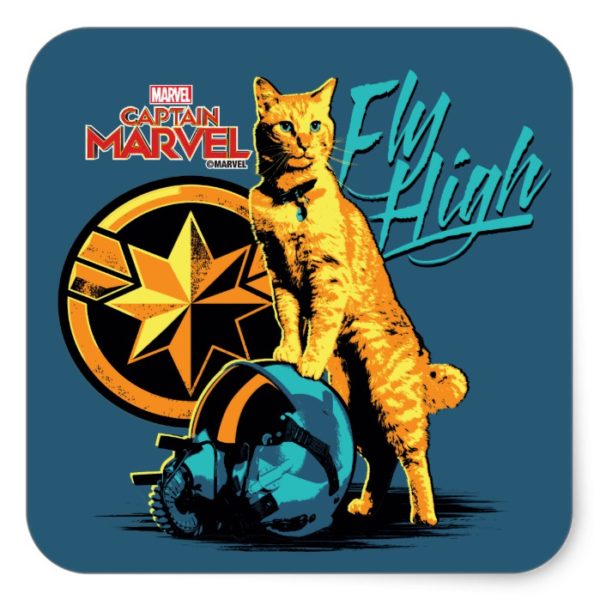 Captain Marvel | Goose on Helmet "Fly High" Square Sticker