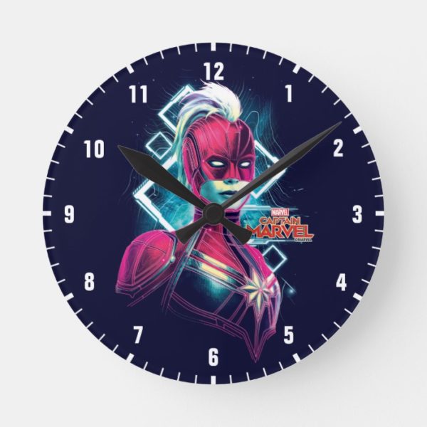 Captain Marvel | High Tech Glowing Character Art Round Clock