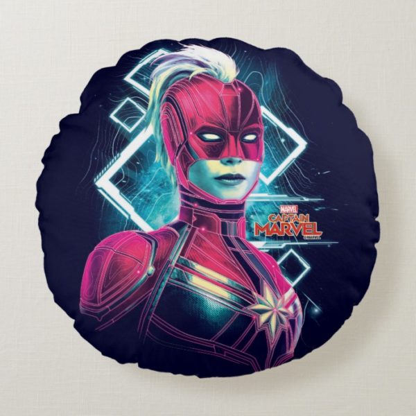 Captain Marvel | High Tech Glowing Character Art Round Pillow