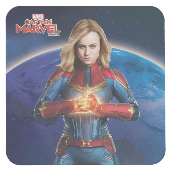 Captain Marvel | Holding Fist Character Art Square Paper Coaster