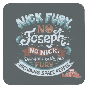 Captain Marvel | Nick Fury Typography Square Paper Coaster