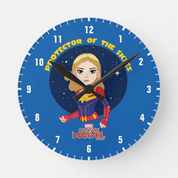 Captain Marvel | Protector Of The Skies Cartoon Round Clock