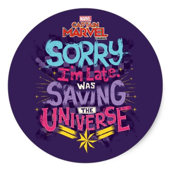 Captain Marvel | Saving The Universe Typography Classic Round Sticker