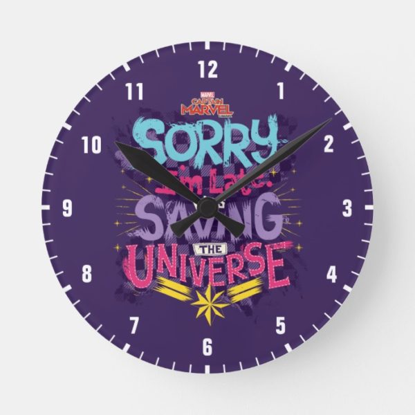Captain Marvel | Saving The Universe Typography Round Clock