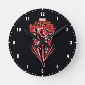Captain Marvel | Shining Captain Marvel Badge Round Clock