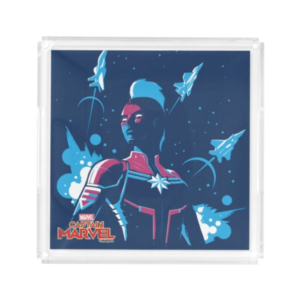 Captain Marvel | Silhouette Pose With Jets Acrylic Tray