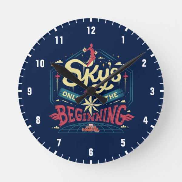 Captain Marvel | "Sky's Only The Beginning" Type Round Clock