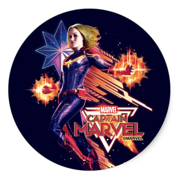 Captain Marvel | Sparkling Light Trail Graphic Classic Round Sticker
