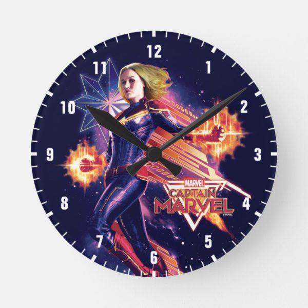 Captain Marvel | Sparkling Light Trail Graphic Round Clock