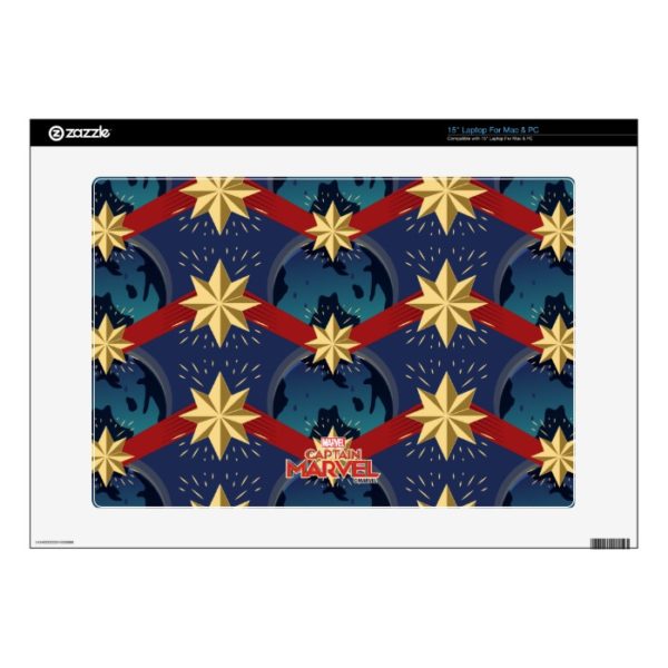 Captain Marvel | Star Logo Over Planet Pattern 15" Laptop Decal