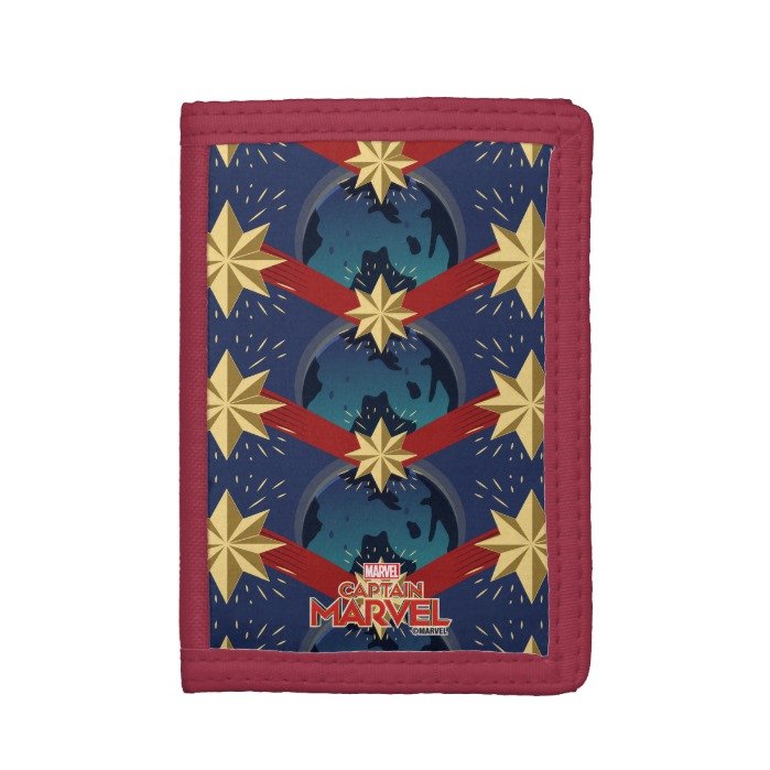 Captain Marvel | Star Logo Over Planet Pattern Trifold Wallet