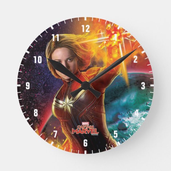 Captain Marvel | Stellar Engery Hand Raised Round Clock