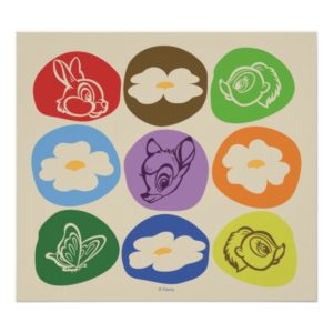 Colorful Bambi, Flower, & Thumper Poster