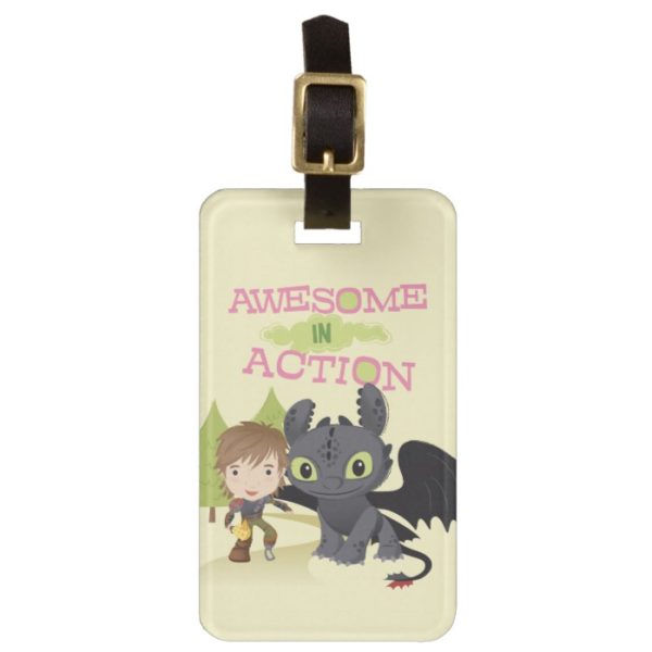 Cute "Awesome In Action" Hiccup & Toothless Bag Tag