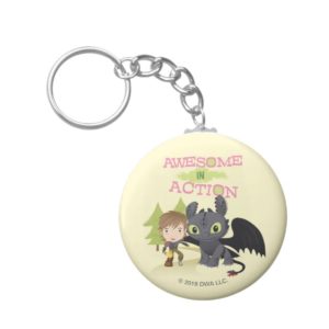 Cute "Awesome In Action" Hiccup & Toothless Keychain