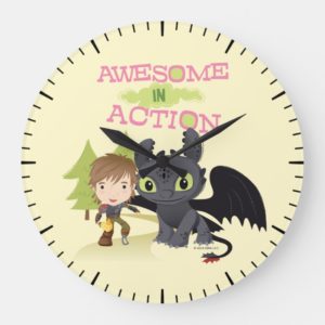 Cute "Awesome In Action" Hiccup & Toothless Large Clock