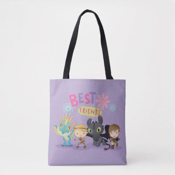Cute "Best Friends" Hiccup & Astrid With Dragons Tote Bag