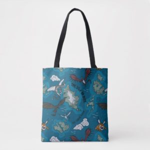 Dragons Flying Over Map Pattern Tote Bag