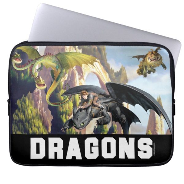 Hiccup and Dragons Flying Over Island Forest Computer Sleeve