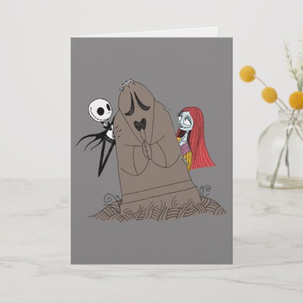 Jack and Sally Hiding Behind Tombstone Holiday Card