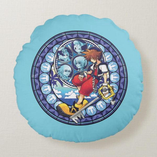 Kingdom Hearts | Blue Stained Glass Key Art Round Pillow