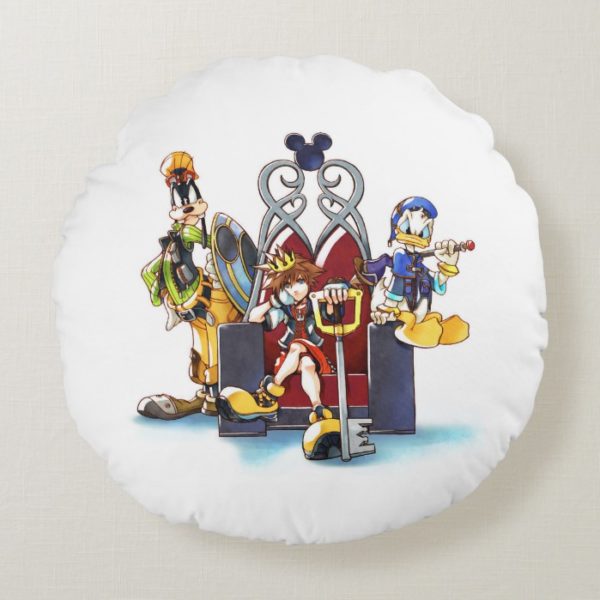 Kingdom Hearts | Sora, Donald, & Goofy On Throne Round Pillow