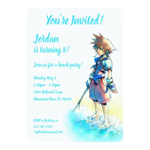 Kingdom Hearts | Sora On Beach Watercolor Invitation