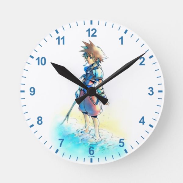 Kingdom Hearts | Sora On Beach Watercolor Round Clock