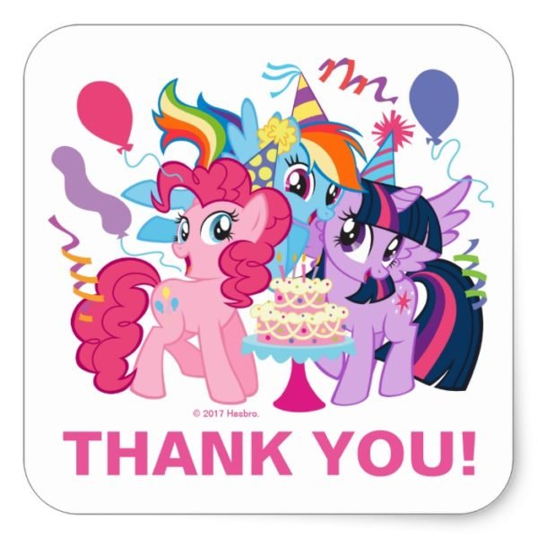 My Little Pony Pink Birthday Thank You Square Sticker Custom Fan Art